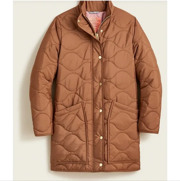 J Crew Large Quilted Cocoon Puffer Coat Primaloft Dark Nutmeg Brown AQ470 - Picture 5 of 16